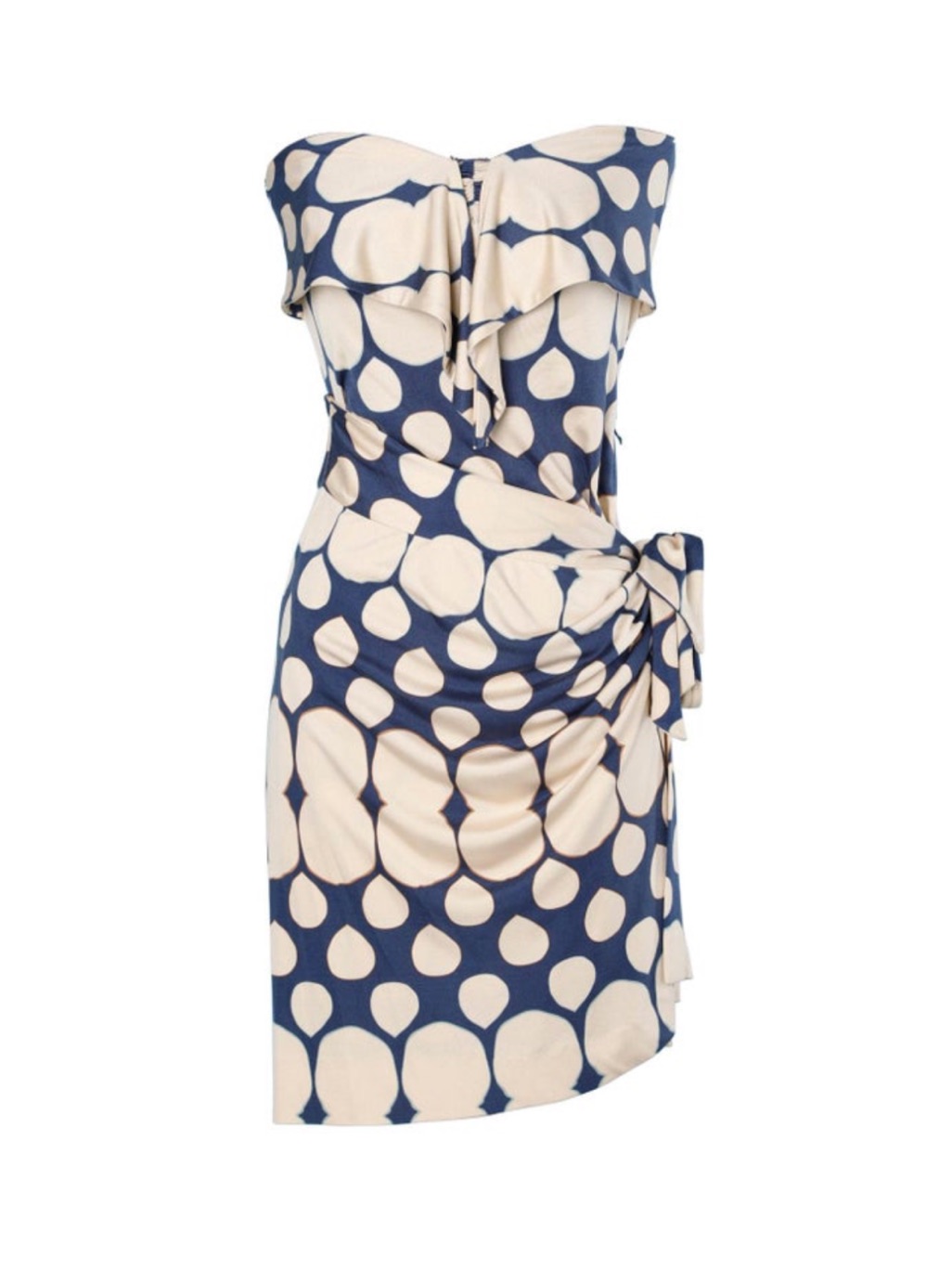 Diane Von Furstenberg Silktahiti Dress Blue And Beige Dotted Print Size 0
